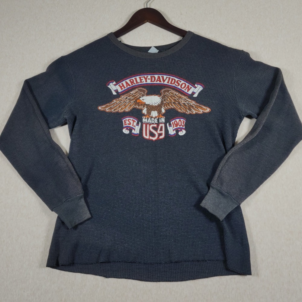 Vintage 80s Harley Davidson Eagle Thermal Long Sleeve Chubbuck's Pasadena CA S/M